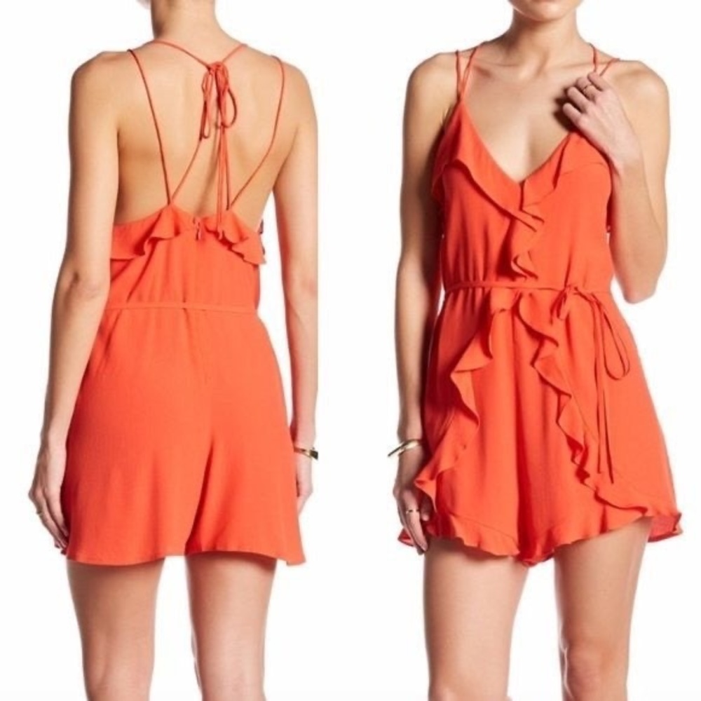 Urban Outfitters Red Ruffle Playsuit